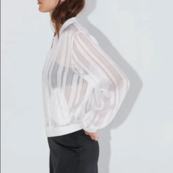 NWT RARE Zara sheer minimalist spring summer striped white bomber sheer jacket